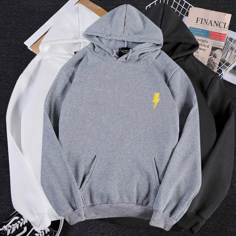 Men Women Hoodie Sweatshirt Thicken Velvet Flash Loose Autumn Winter Pullover Tops Black_XL - Image 3