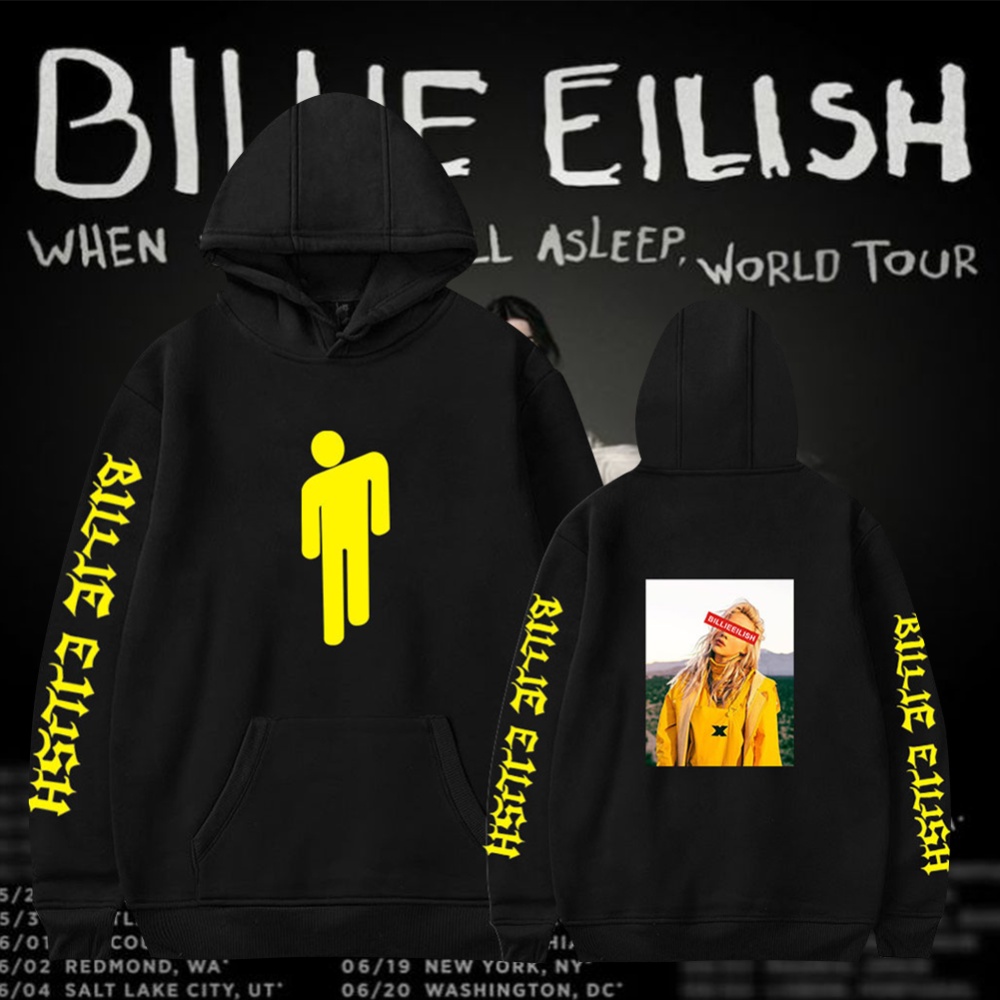 Men Women American Singer Billie Eilish Cartoon Pattern Casual Pullover Hoodie Sweatshirt B black_S - Image 2