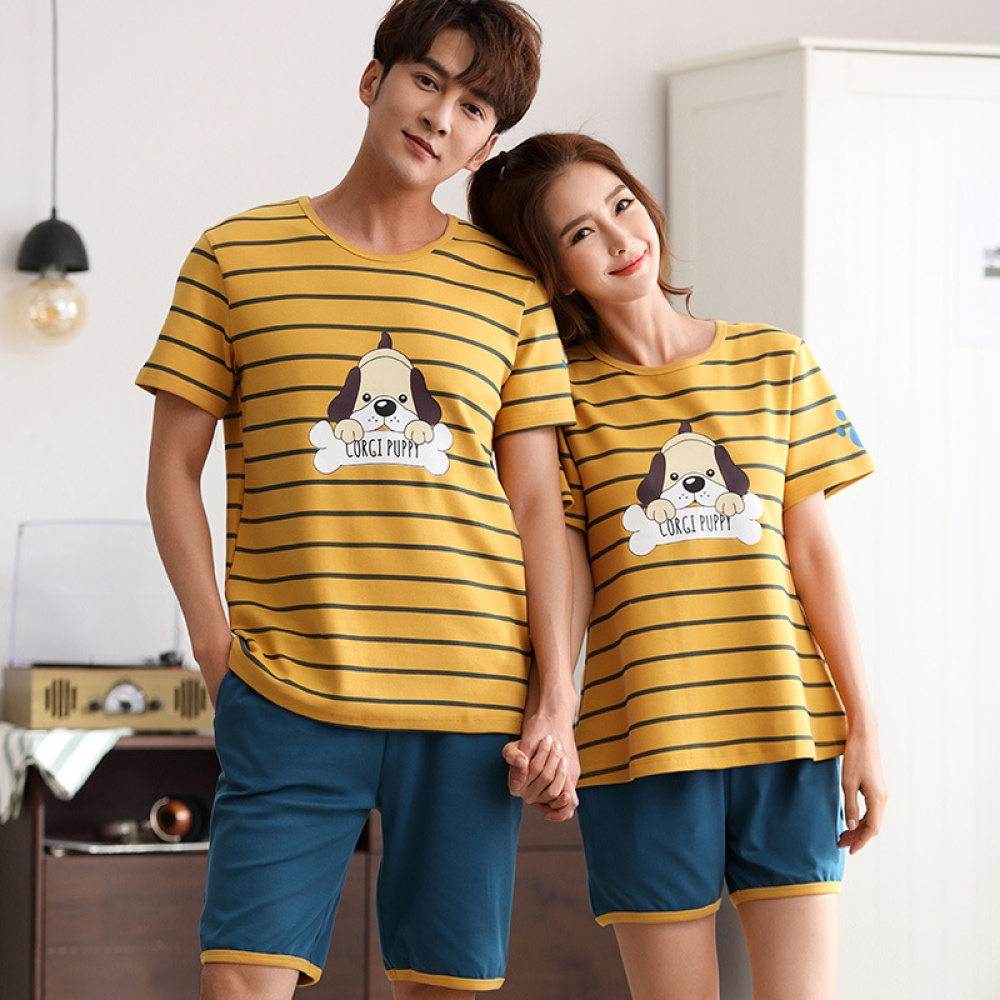 Summer Couples Sleepwear Set Strips Shirt+Shorts Plus Size Home Wear for Man and Woman 9 Men_XXL - Image 3