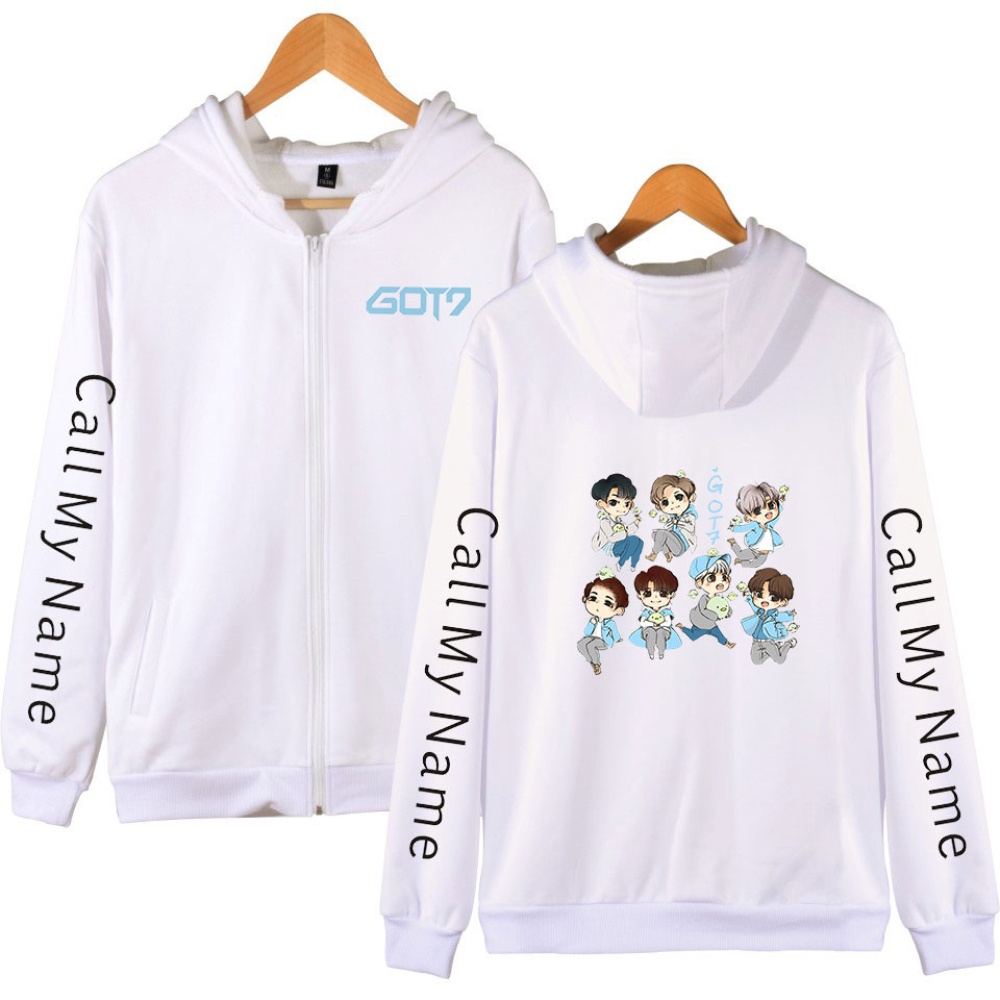 Zippered Casual Hoodie with Cartoon GOT7 Pattern Printed Leisure Top Cardigan for Man and Woman Black C_XXXL - Image 2