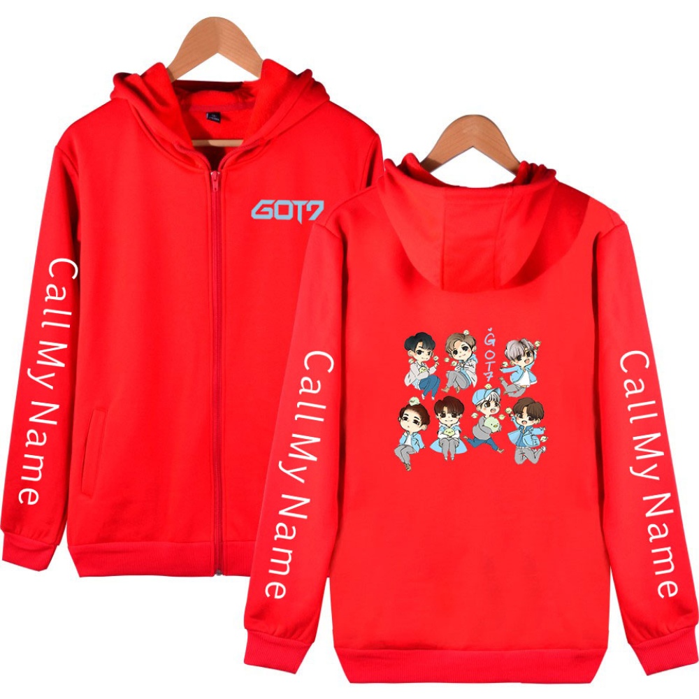 Zippered Casual Hoodie with Cartoon GOT7 Pattern Printed Leisure Top Cardigan for Man and Woman Black C_XXL - Image 3