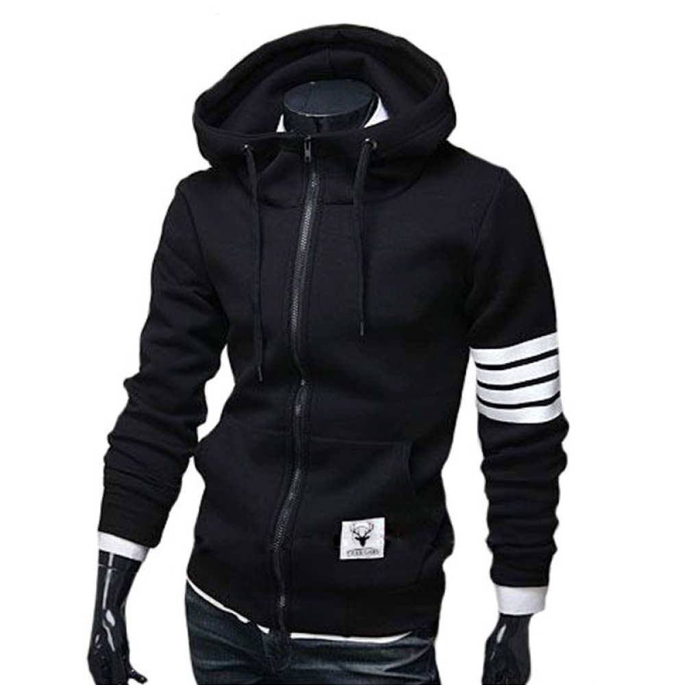 Men Women Fashion Hooded Shirts Stripes Pattern Long Sleeve Slim Coats black_L - Image 3