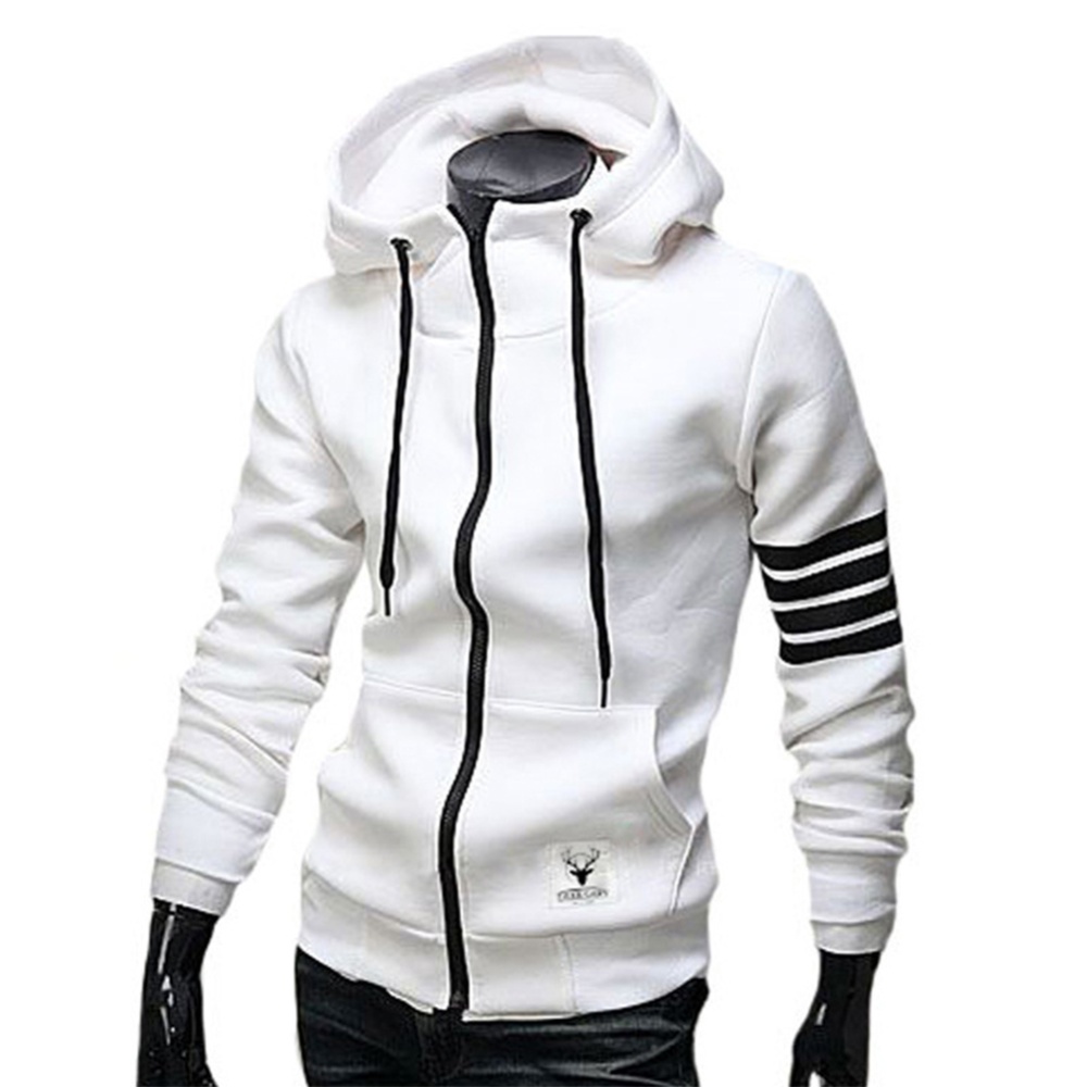 Men Women Fashion Hooded Shirts Stripes Pattern Long Sleeve Slim Coats white_XXL - Image 2