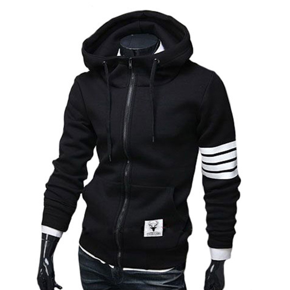 Men Women Fashion Hooded Shirts Stripes Pattern Long Sleeve Slim Coats black_L - Image 2