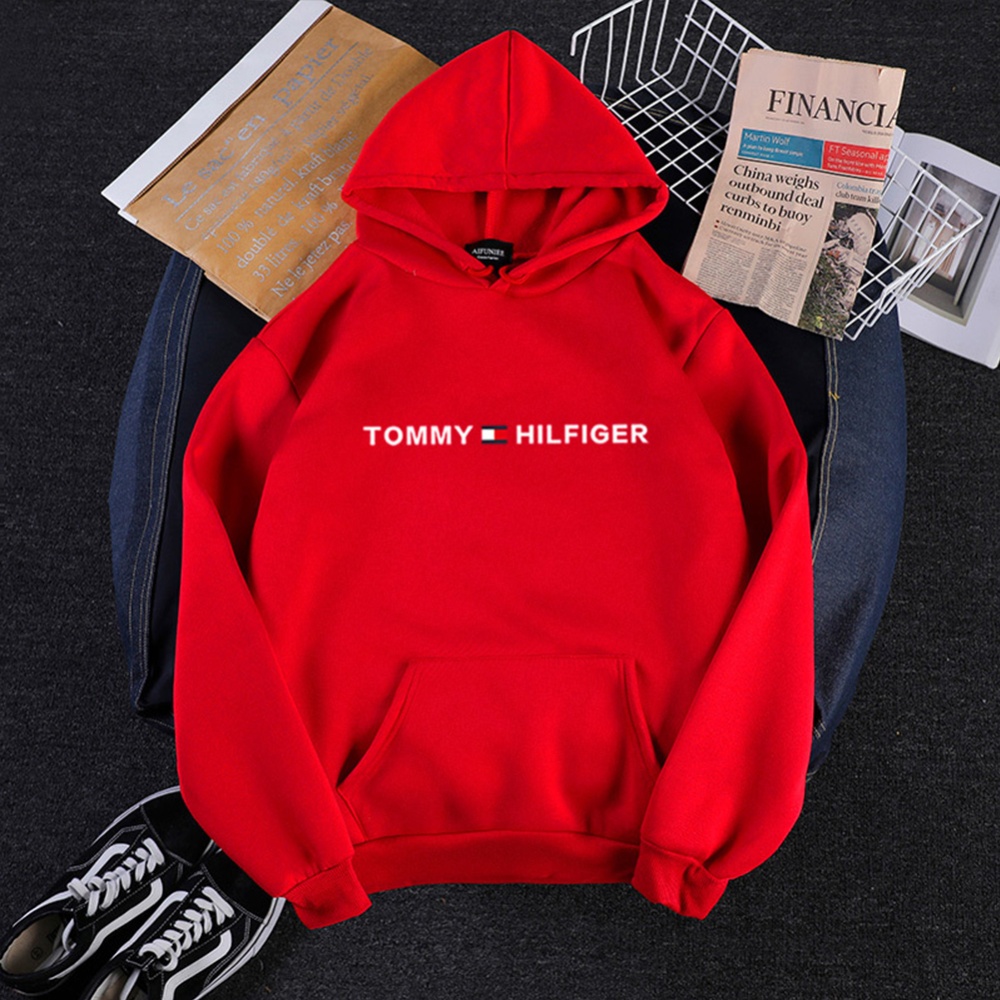 Men Women Hoodie Sweatshirt Printing Letters Thicken Velvet Loose Fashion Pullover Red_XXL