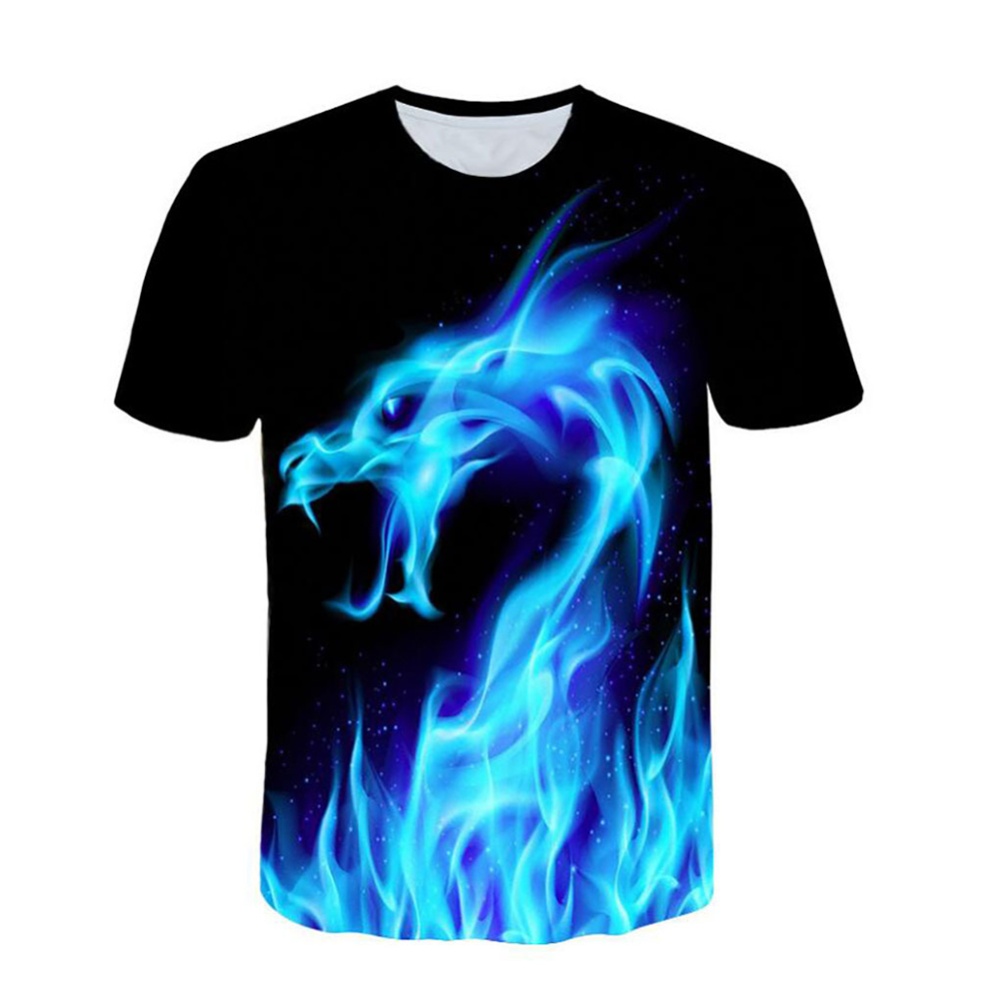 Men Women Fashion 3D Fire Dragon Printing Casual Short Sleeve T-Shirt Photo Color_XXL - Image 3