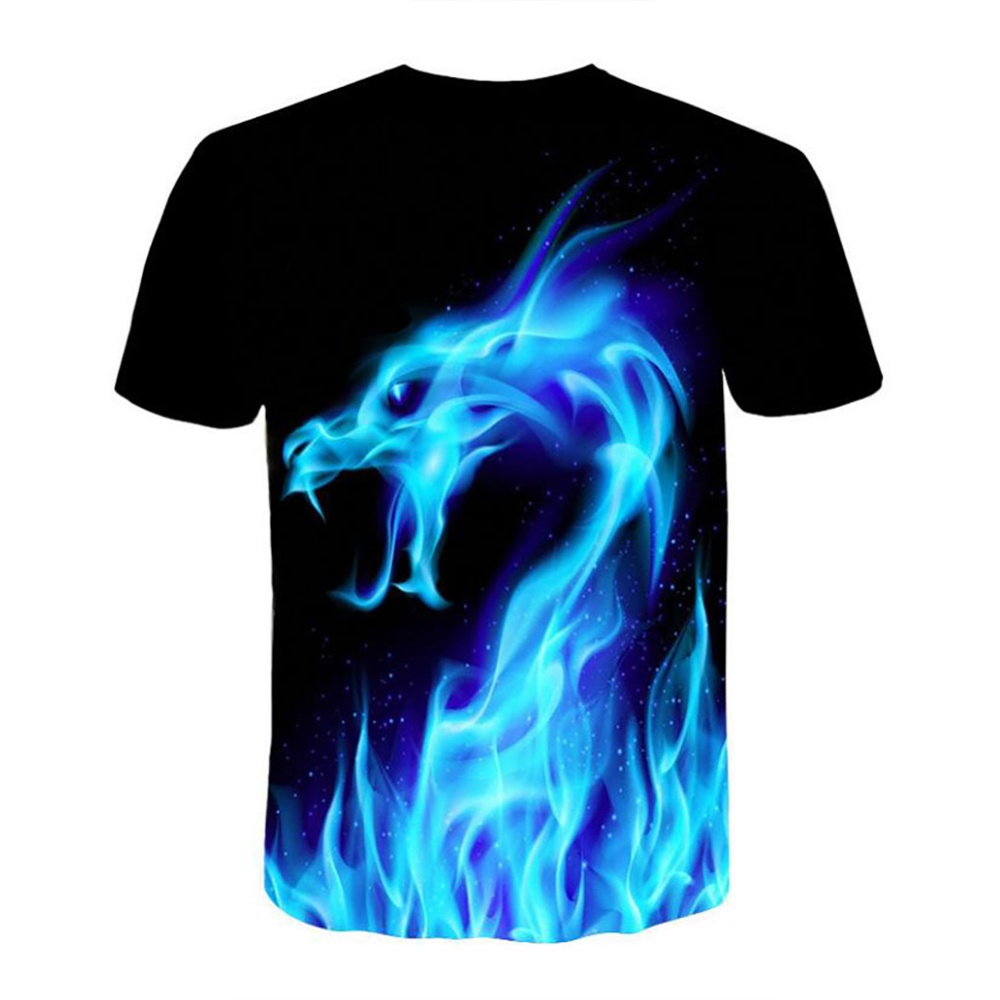 Men Women Fashion 3D Fire Dragon Printing Casual Short Sleeve T-Shirt Photo Color_XXL - Image 2