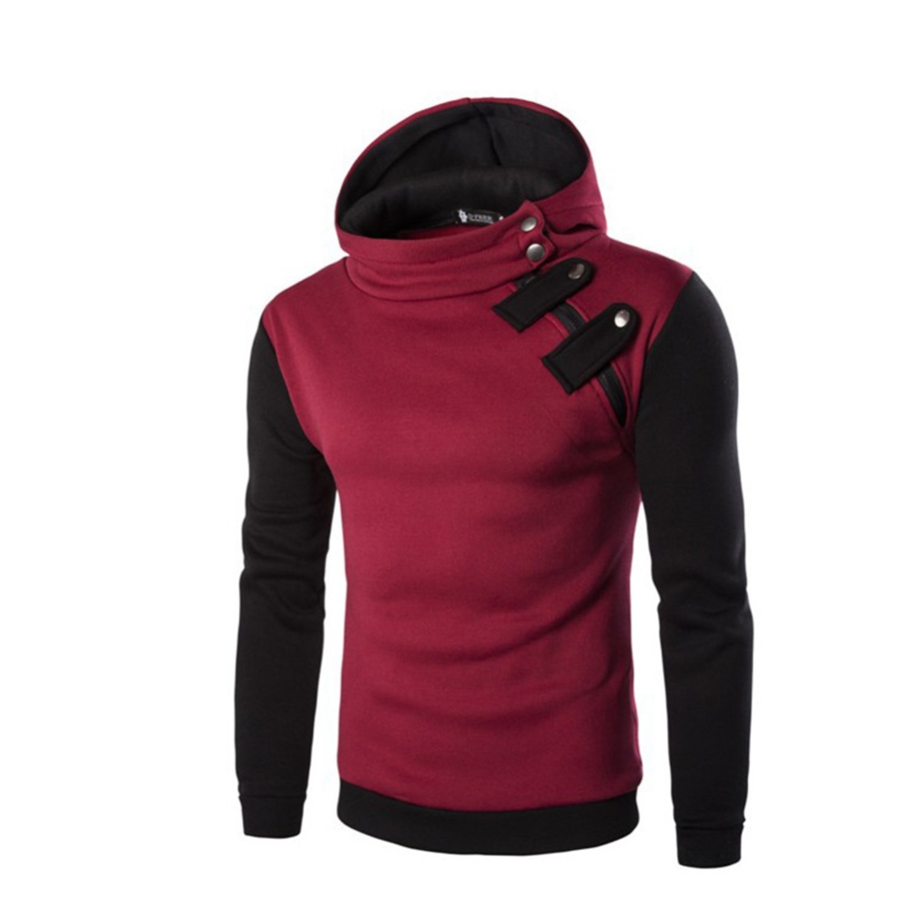 Men's Cause Hooded Slim Fit Cotton Long Sleeve Pullover Sweatershirt Tops Hoodies red_L - Image 2