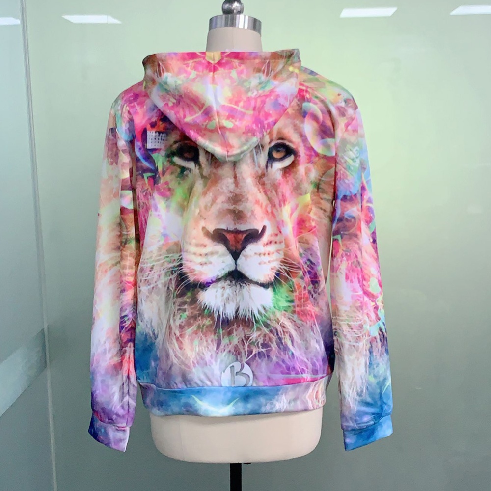 Men Women Lovers 3D Pink Lion Printing Baseball Uniform Hooded Sweatshirts Powder lion_2XL - Image 2