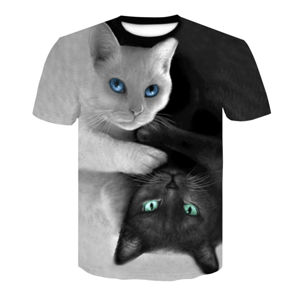 Men Women Unique 3D Digital Cat Printing T- Shirt black_S - Image 2