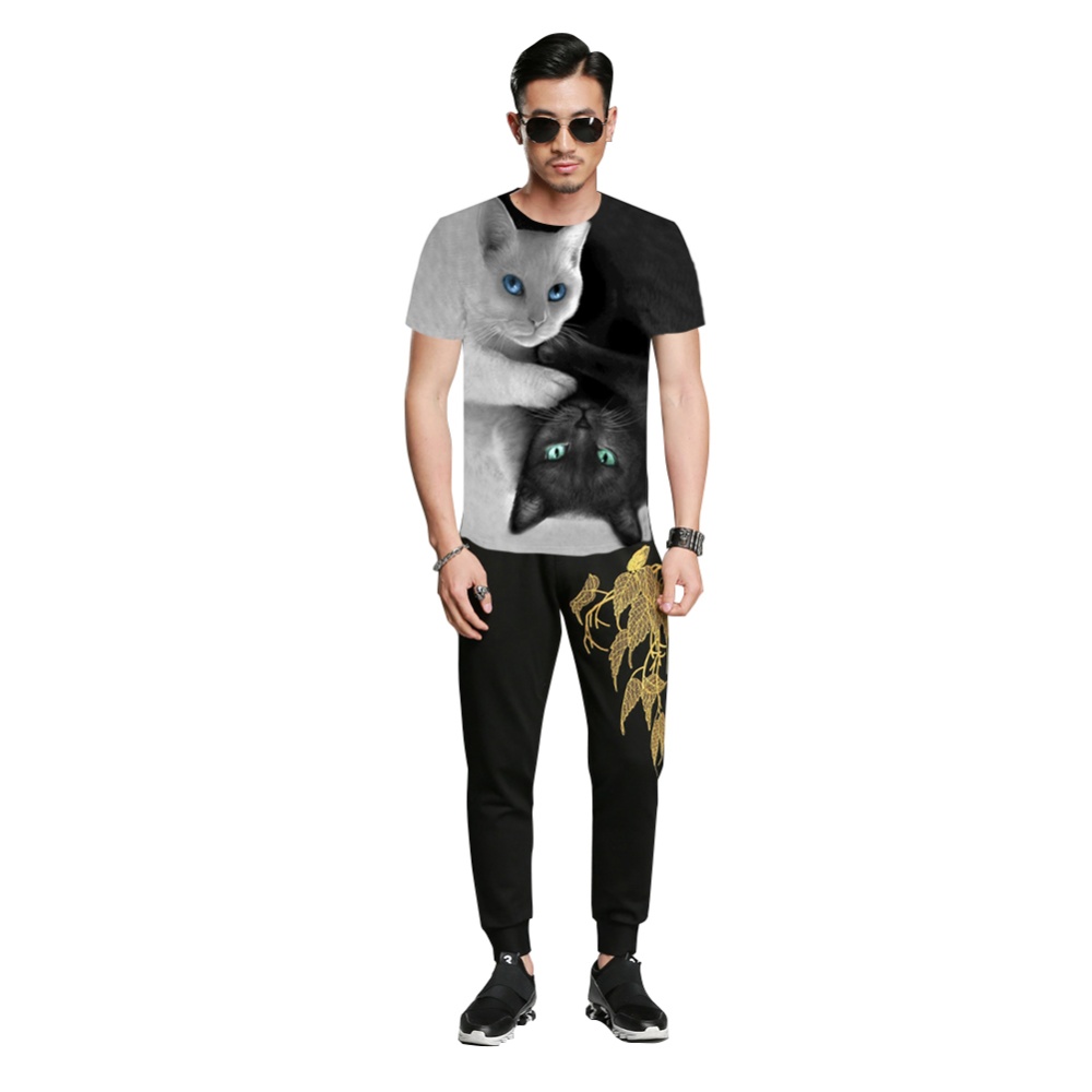 Men Women Unique 3D Digital Cat Printing T- Shirt black_S - Image 3