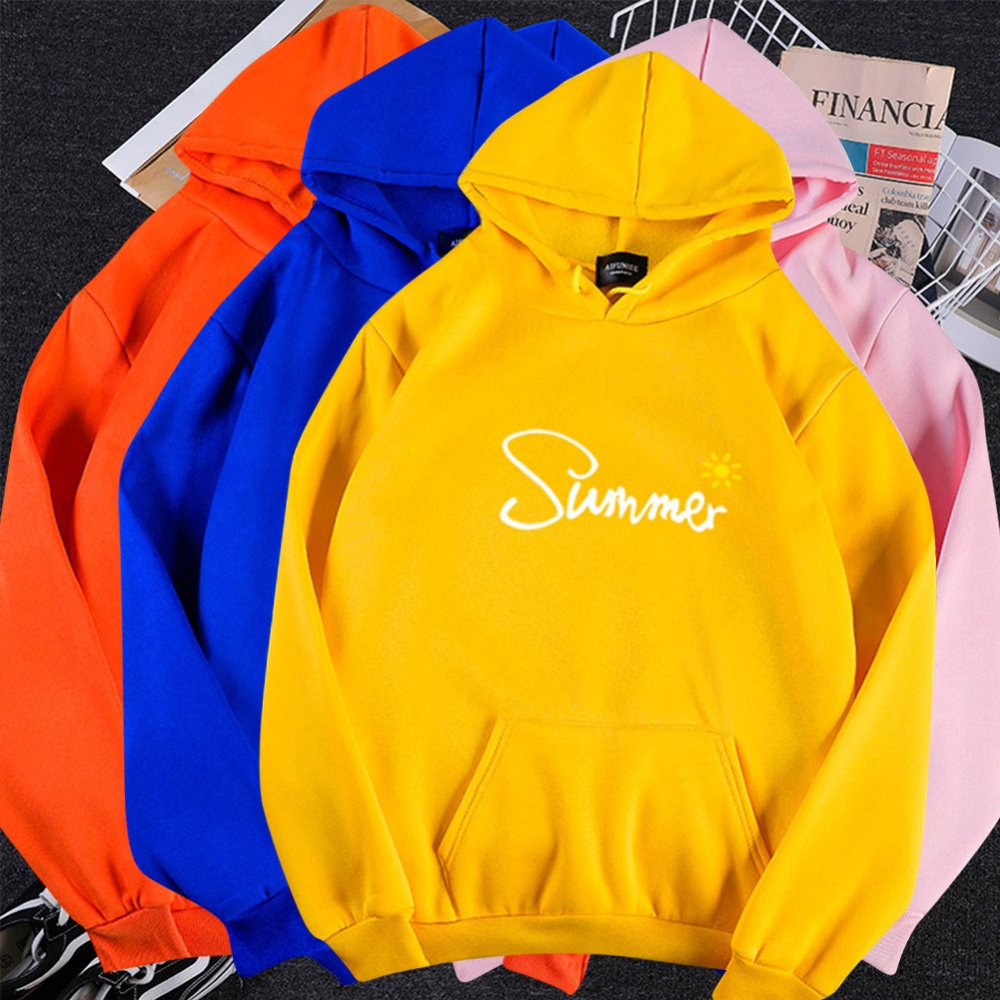 Men Women Hoodie Sweatshirt Thicken Velvet Summer Sun Autumn Winter Loose Pullover Tops Orange_L - Image 2