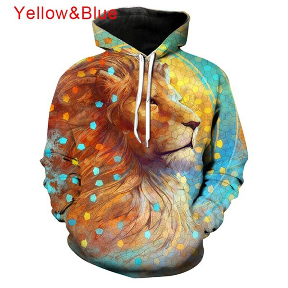 Men Women 3D Starry Lion Printing Hooded Large Size Sweatshirts Autumn Winter Baseball Uniform lion_S - Image 3