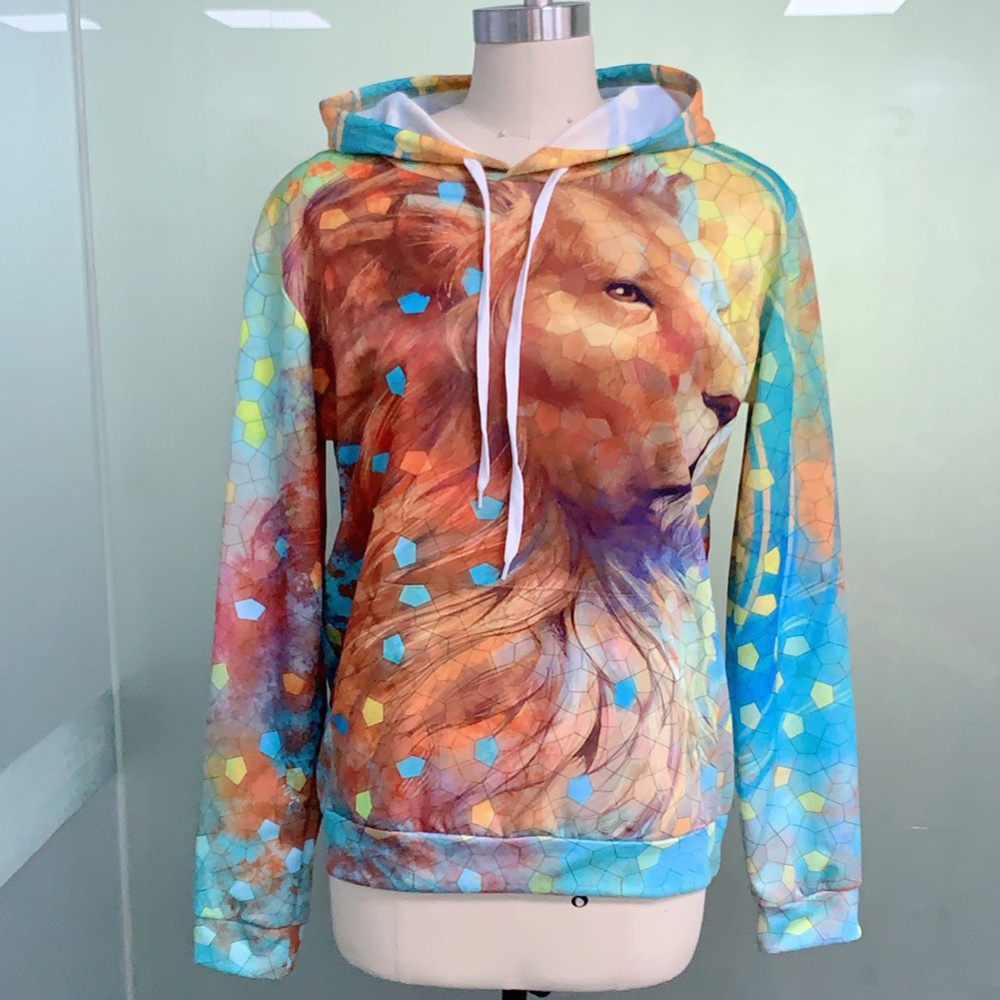 Men Women 3D Starry Lion Printing Hooded Large Size Sweatshirts Autumn Winter Baseball Uniform lion_S - Image 2