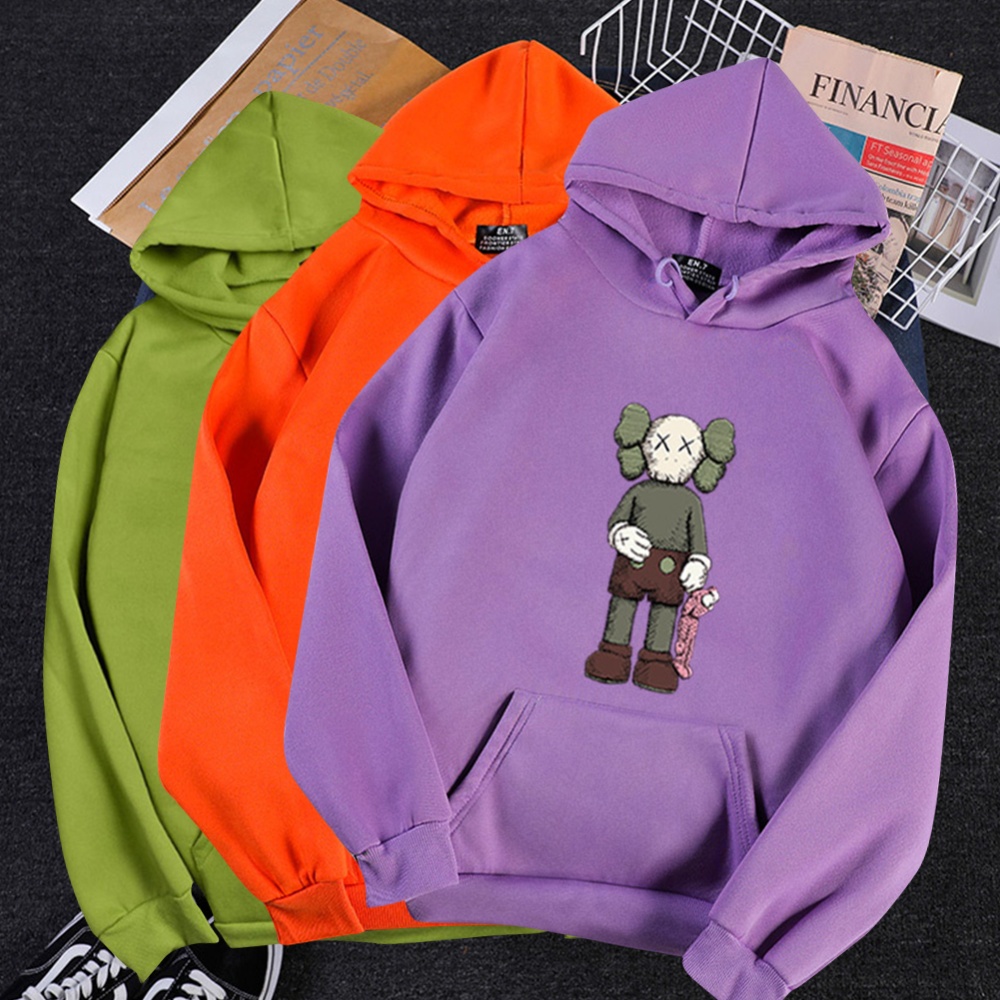 Men Women Hoodie Sweatshirt KAWS Cartoon Standing Doll Thicken Autumn Winter Loose Pullover Green_XXXL - Image 3