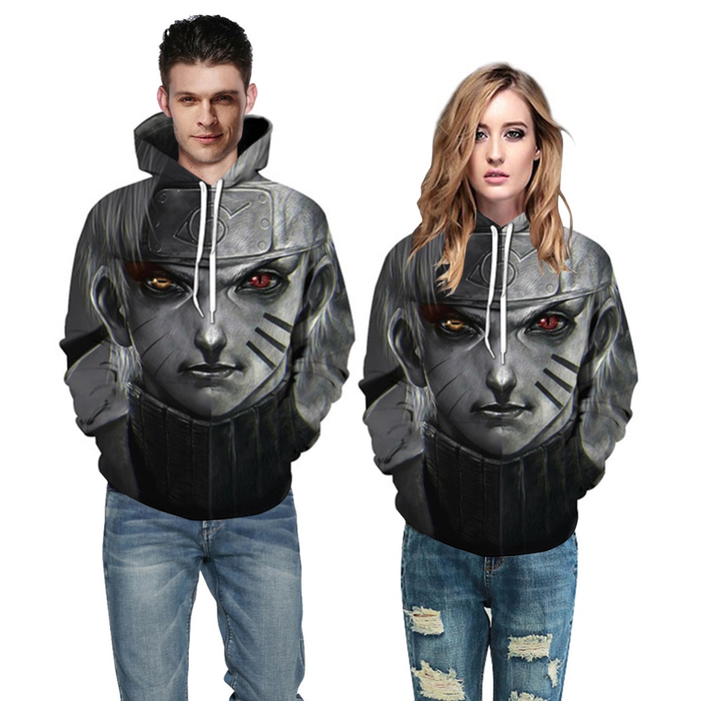 Women Men 3D Japan Anime Character Digital Printing Hoodie Pullover Gray Naruto_S - Image 3