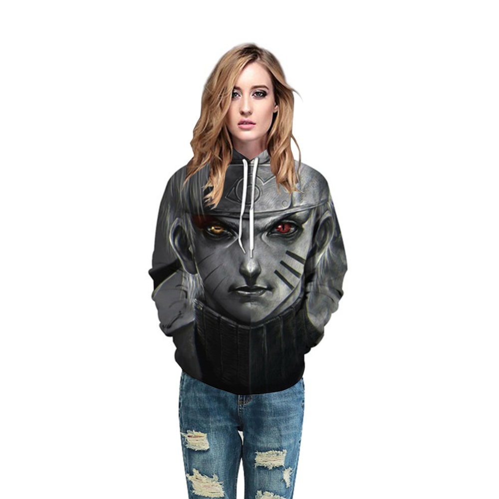 Women Men 3D Japan Anime Character Digital Printing Hoodie Pullover Gray Naruto_S - Image 2