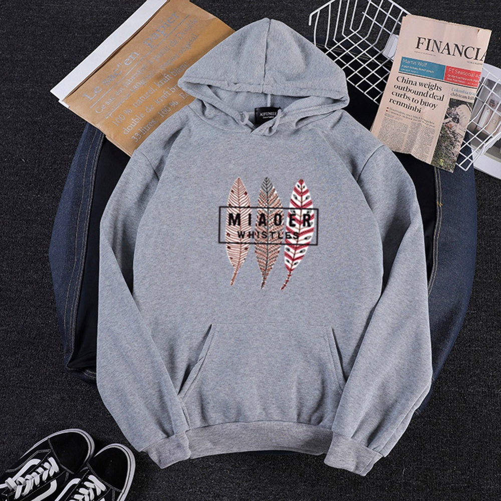 Men Women Hoodie Sweatshirt Three Leaves Thicken Velvet Autumn Winter Loose Pullover Black_L - Image 3