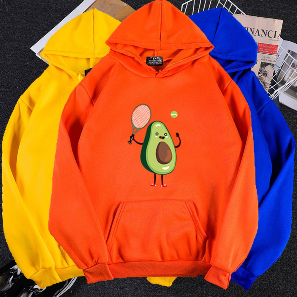 Men Women Thicken Hoodie Sweatshirt Cartoon Avocado Loose Autumn Winter Pullover Tops Orange_M - Image 3