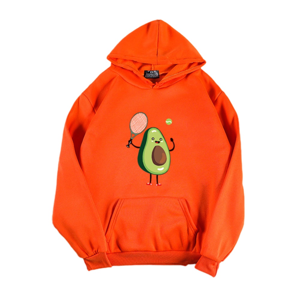 Men Women Thicken Hoodie Sweatshirt Cartoon Avocado Loose Autumn Winter Pullover Tops Orange_M - Image 2