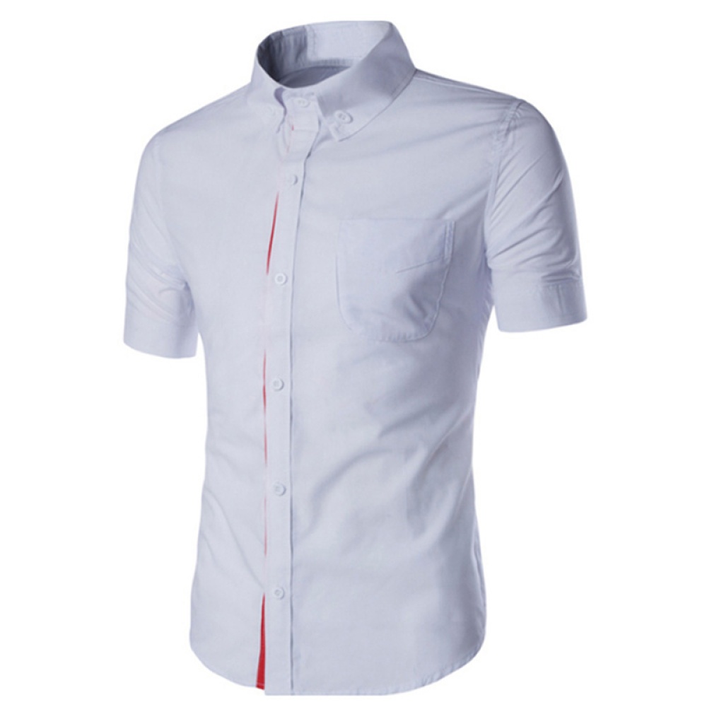 Summer Male Casual Short-sleeve Shirt Solid Colour Tops Gift light blue_M - Image 2