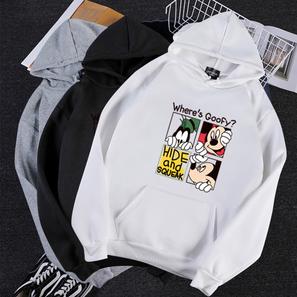 Men Women Cartoon Hoodie Sweatshirt Micky Mouse Thicken Autumn Winter Loose Pullover Black_M - Image 2