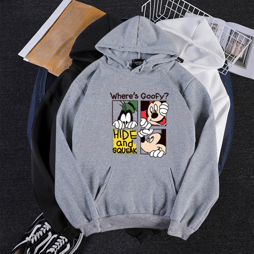 Men Women Cartoon Hoodie Sweatshirt Micky Mouse Thicken Autumn Winter Loose Pullover Black_M - Image 3