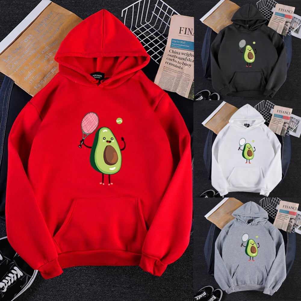 Men Women Hoodie Sweatshirt Cartoon Avocado Thicken Loose Autumn Winter Pullover Tops Black_XL - Image 3