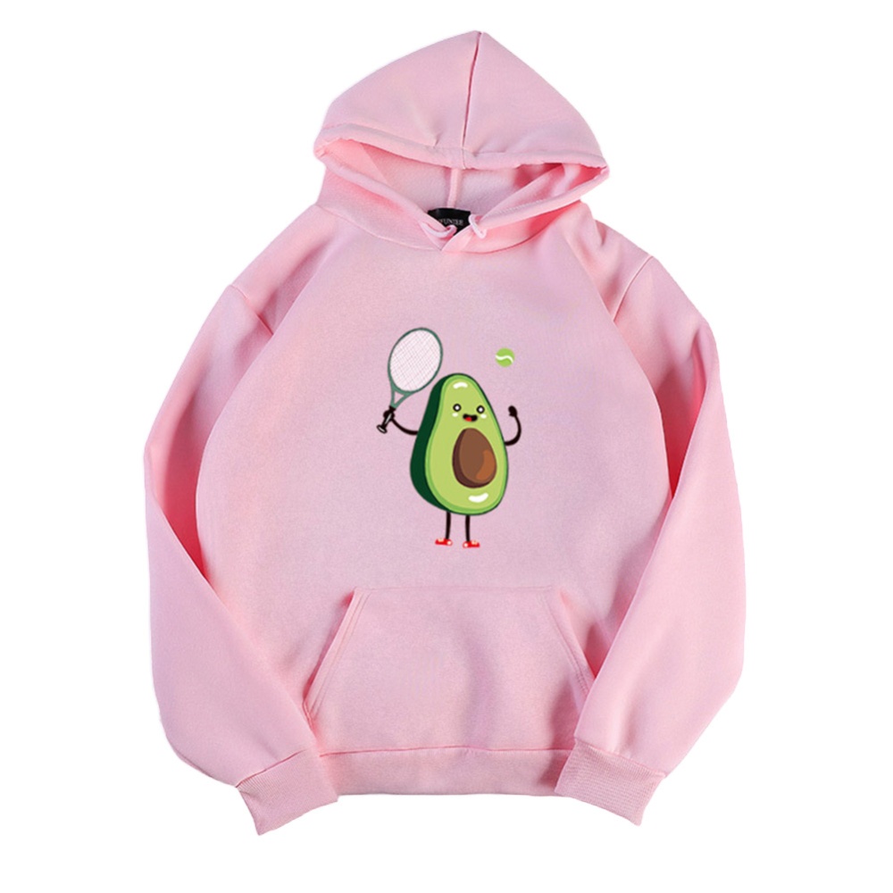 Men Women Hoodie Sweatshirt Cartoon Avocado Thicken Autumn Winter Loose Pullover Tops Pink_XXL - Image 3