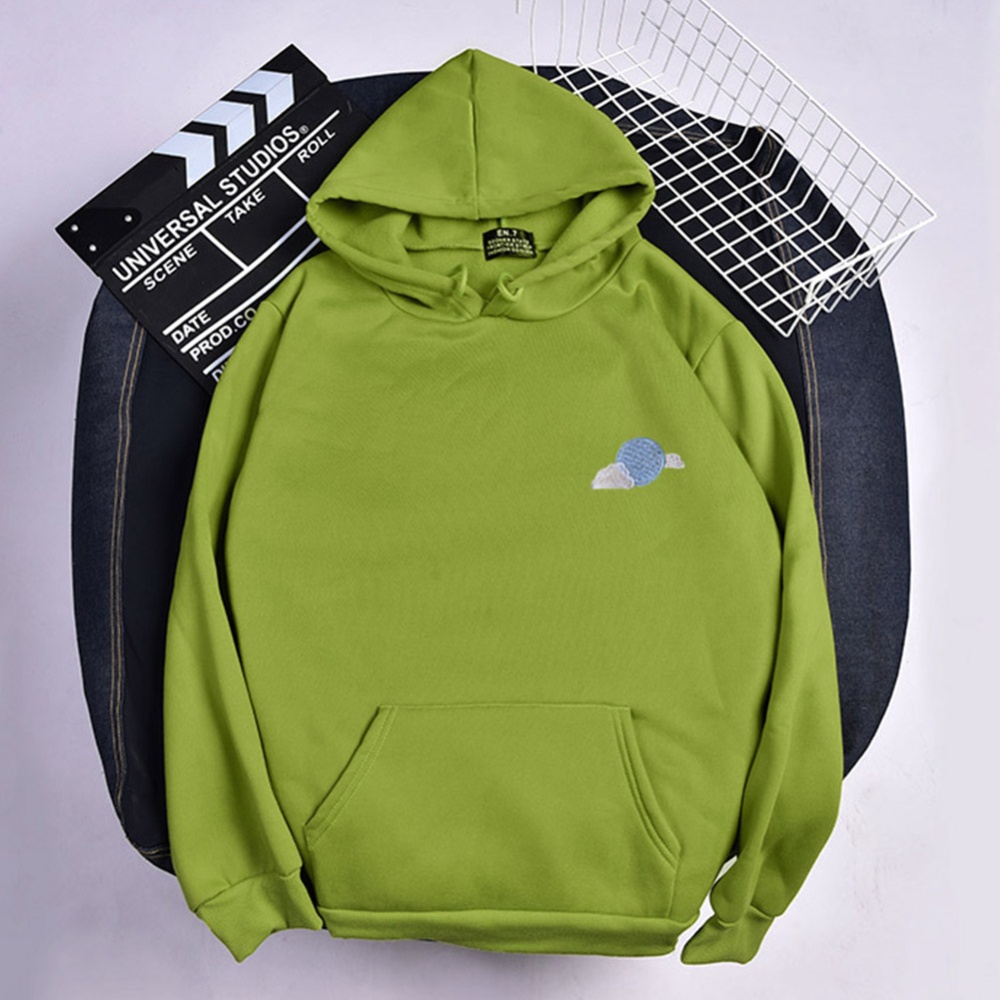 Men Women Hoodie Sweatshirt Thicken Velvet Cloud Loose Autumn Winter Pullover Tops Green_L - Image 2