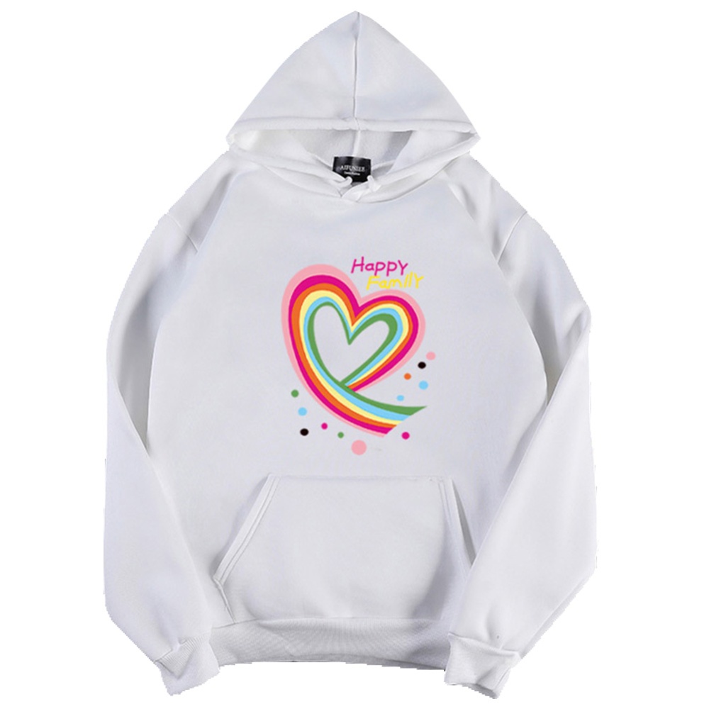 Men Women Hoodie Sweatshirt Happy Family Heart Thicken Loose Autumn Winter Pullover Tops White_XXXL