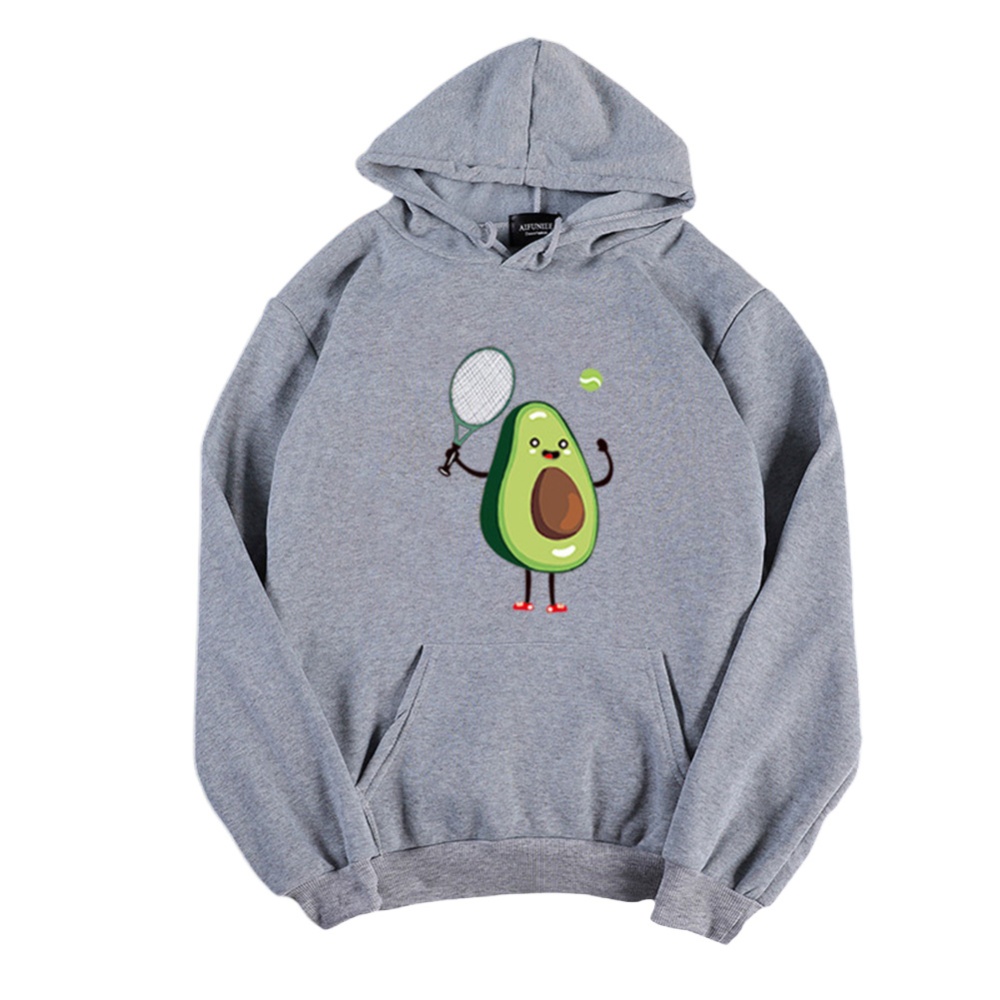 Men Women Hoodie Sweatshirt Cartoon Avocado Thicken Loose Autumn Winter Pullover Tops Gray_M