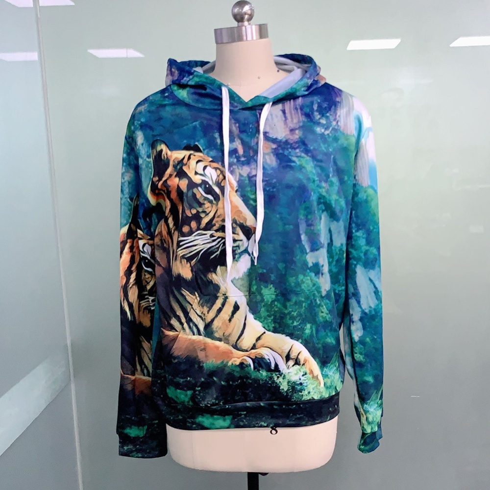 Men Women Lovers 3D Climbing Tiger Printing Hooded Sweatshirts Autumn Winter Creeper_L - Image 2