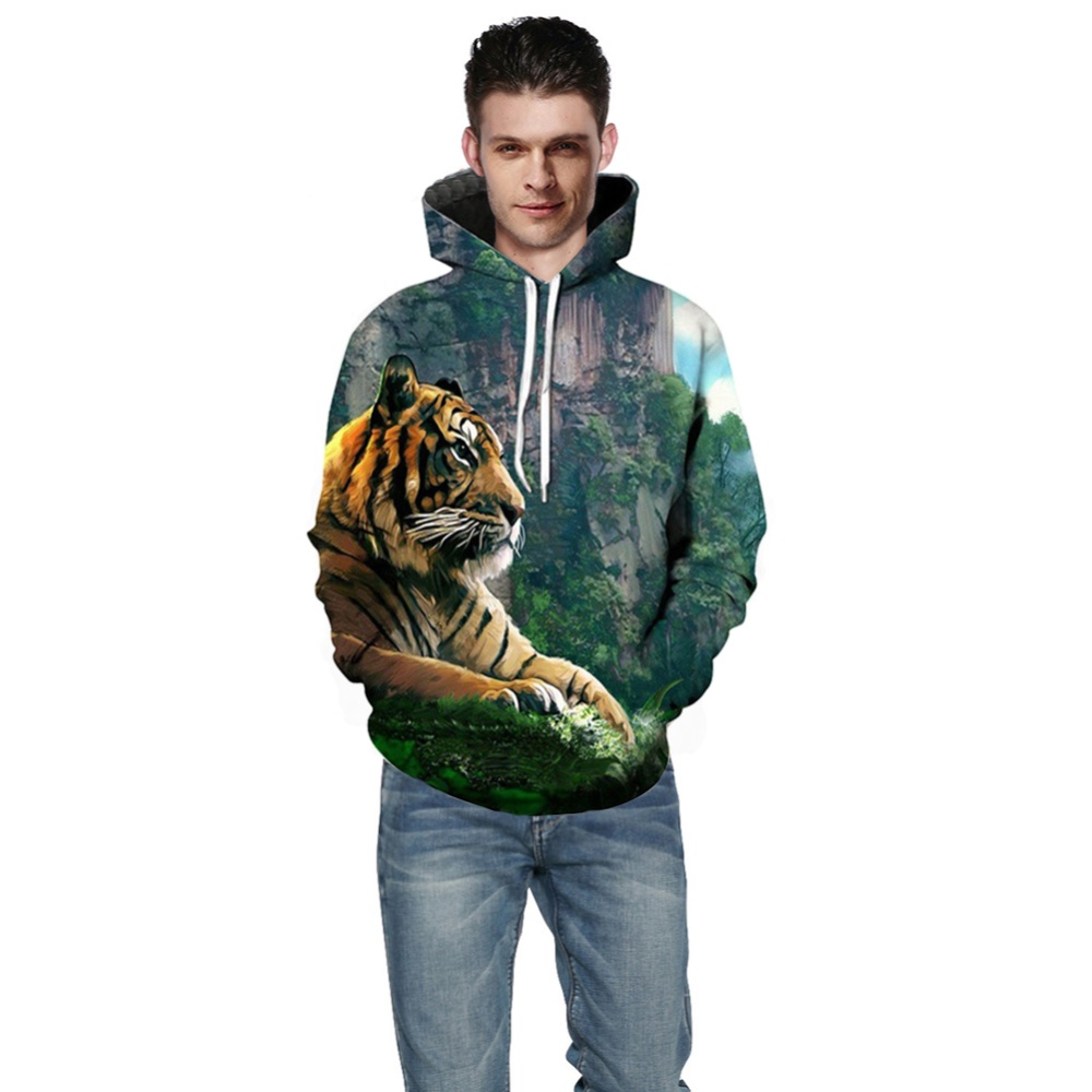 Men Women Lovers 3D Climbing Tiger Printing Hooded Sweatshirts Autumn Winter Creeper_M - Image 3