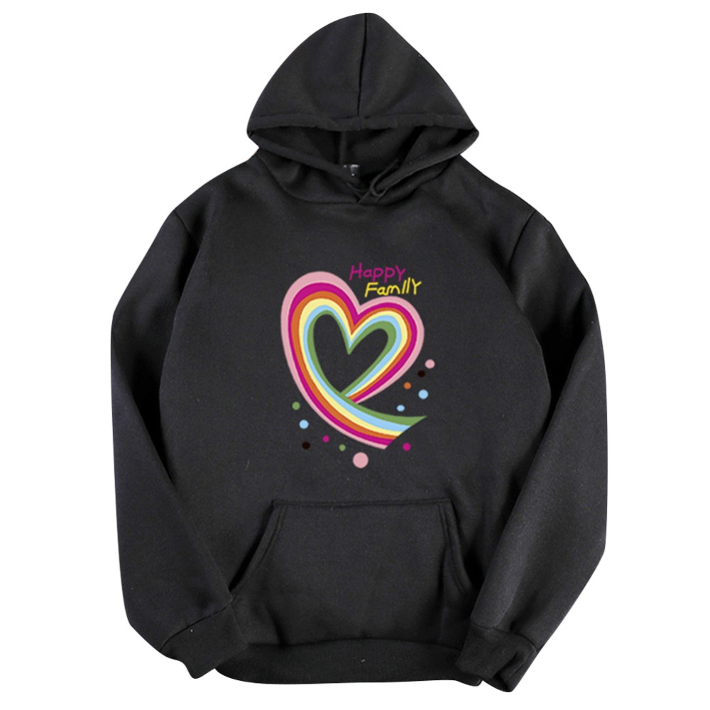 Men Women Hoodie Sweatshirt Happy Family Heart Thicken Loose Autumn Winter Pullover Tops Black_XXXL