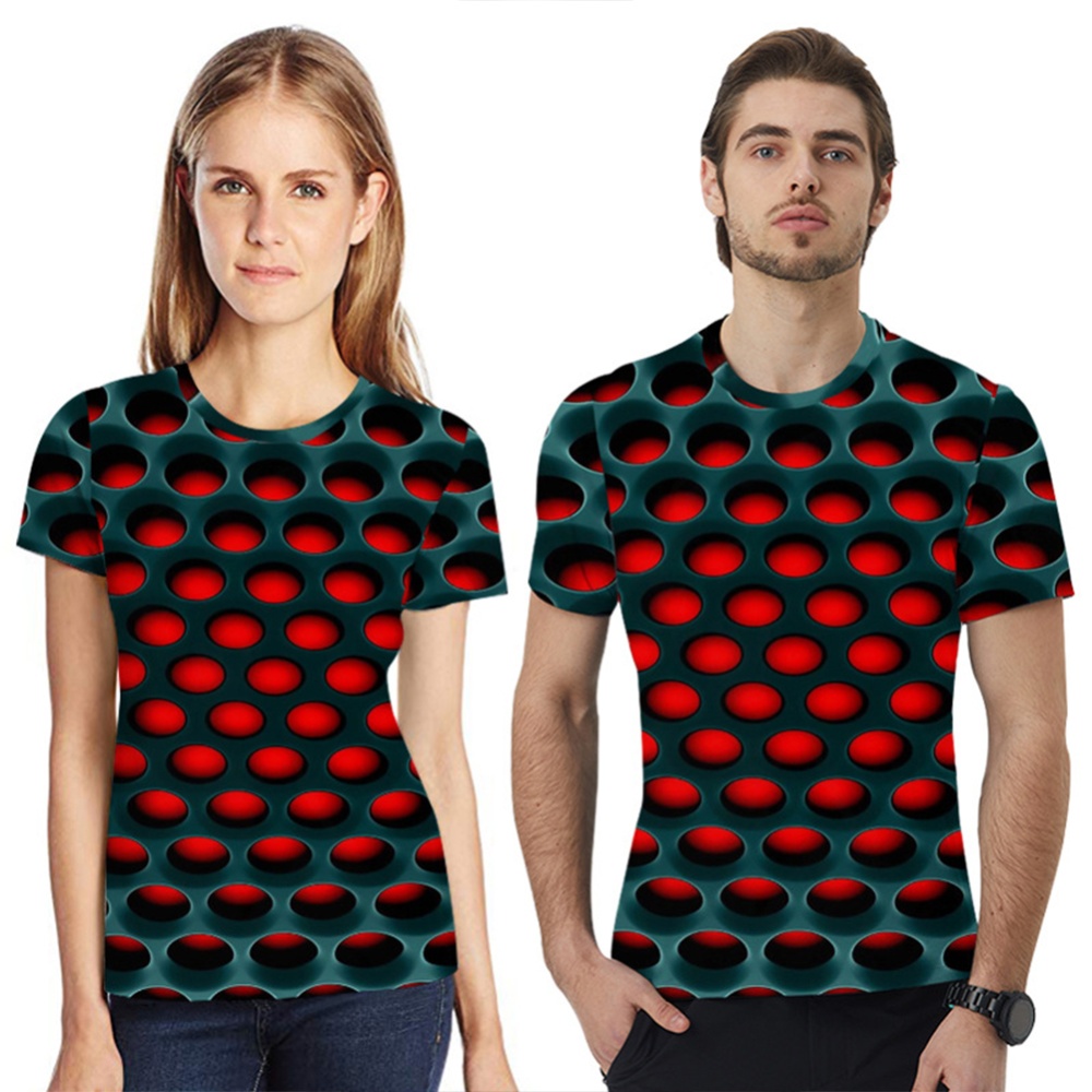 Summer 3D Honeycomb Digital Printing Loose Short Sleeve T-Shirt for Couples T_L - Image 2