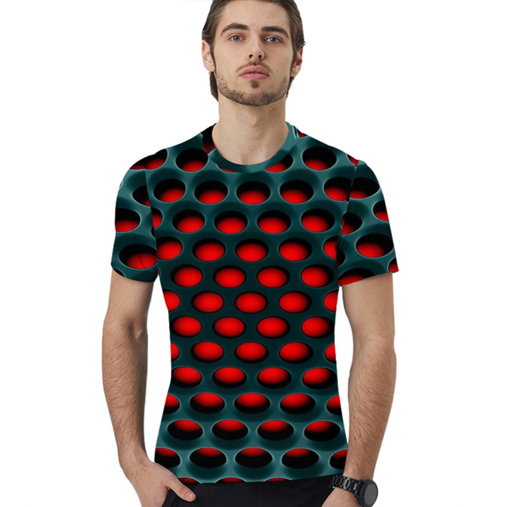 Summer 3D Honeycomb Digital Printing Loose Short Sleeve T-Shirt for Couples T_L - Image 3