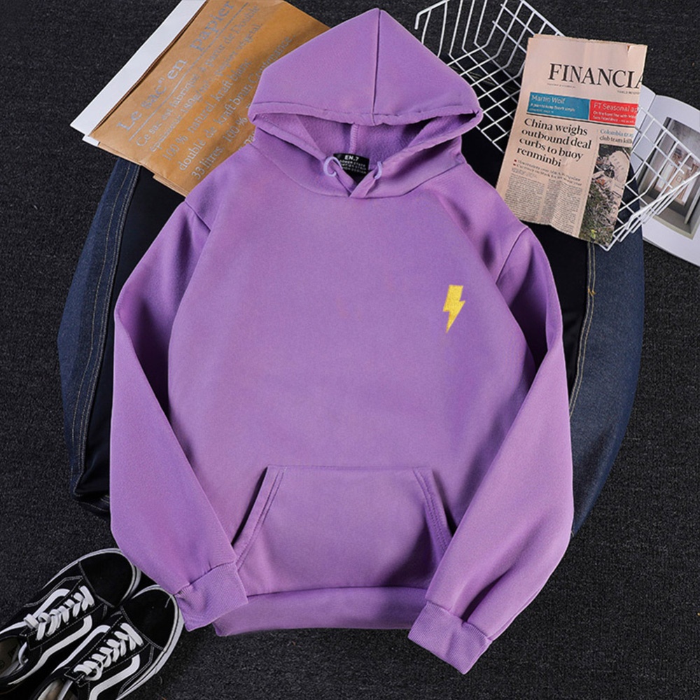 Men Women Hoodie Sweatshirt Flash Thicken Velvet Loose Autumn Winter Pullover Tops Purple_M - Image 3