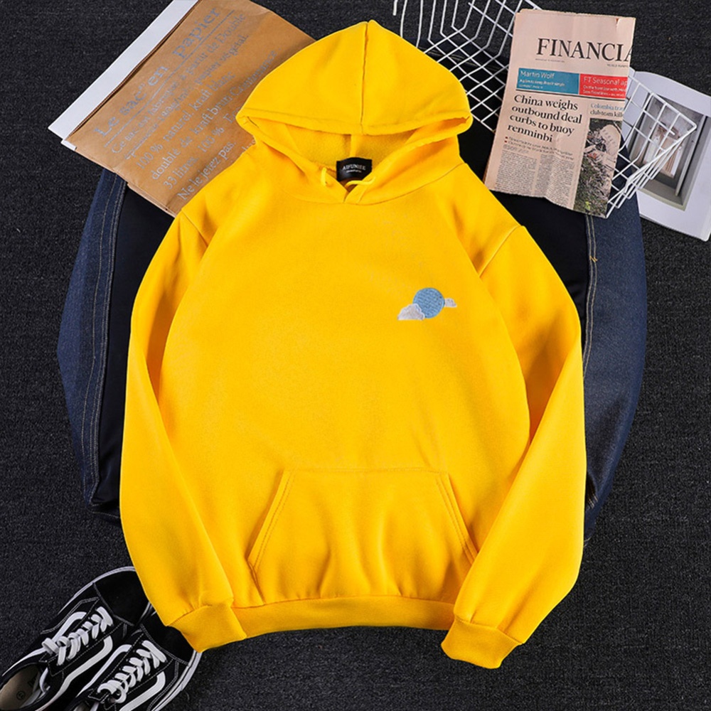 Men Women Hoodie Sweatshirt Thicken Velvet Loose Cloud Autumn Winter Pullover Tops Yellow_XL - Image 3