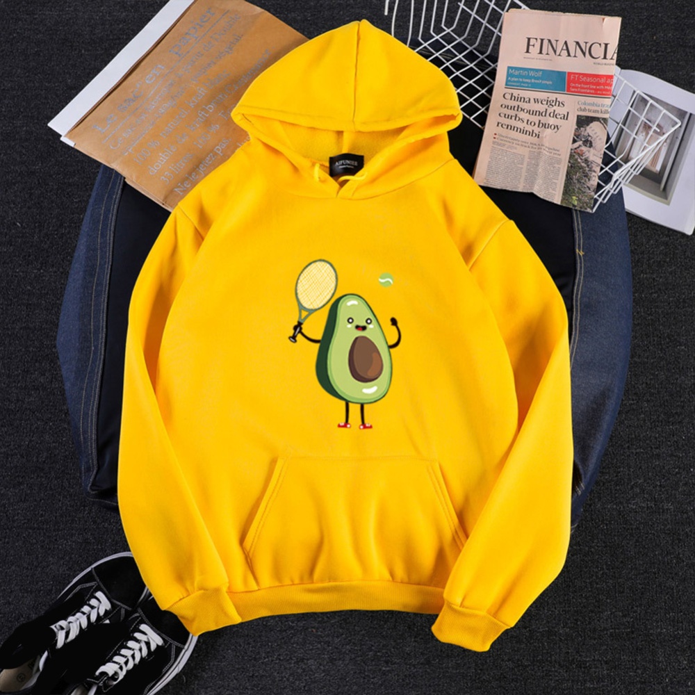 Men Women Thicken Hoodie Sweatshirt Cartoon Avocado Loose Autumn Winter Pullover Tops Yellow_S - Image 2