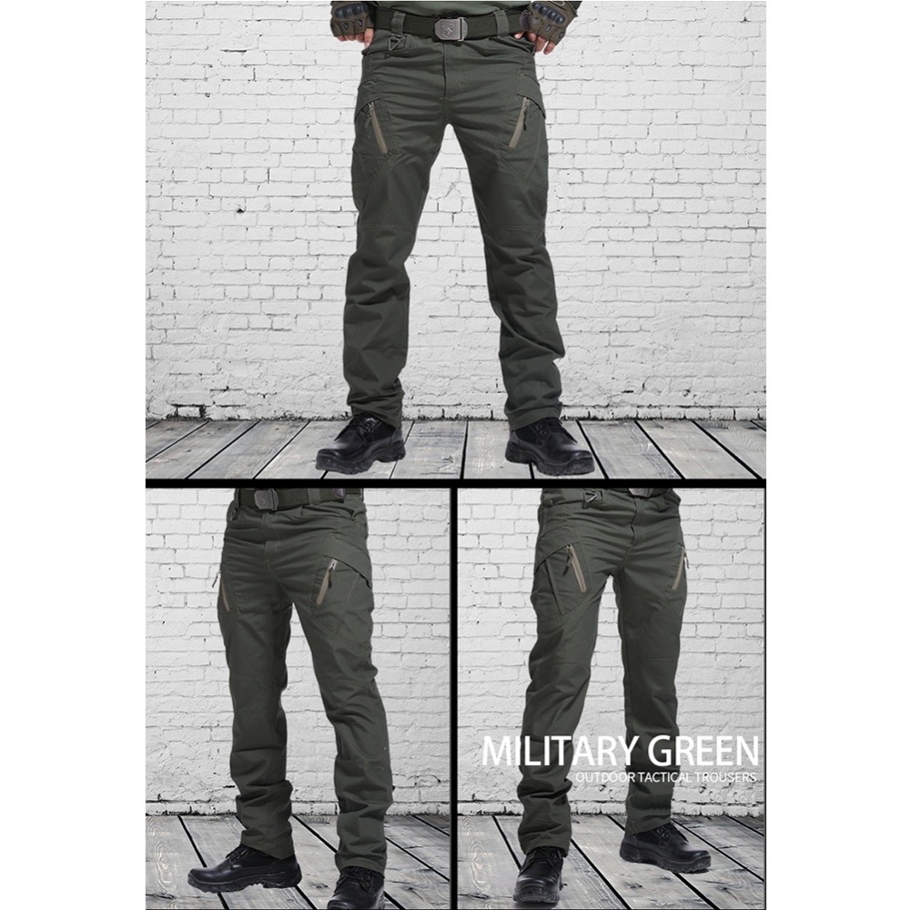 Men Wear-resistant Sport Zipper Trousers Casual Pants Green ix9 waterproof_M - Image 2