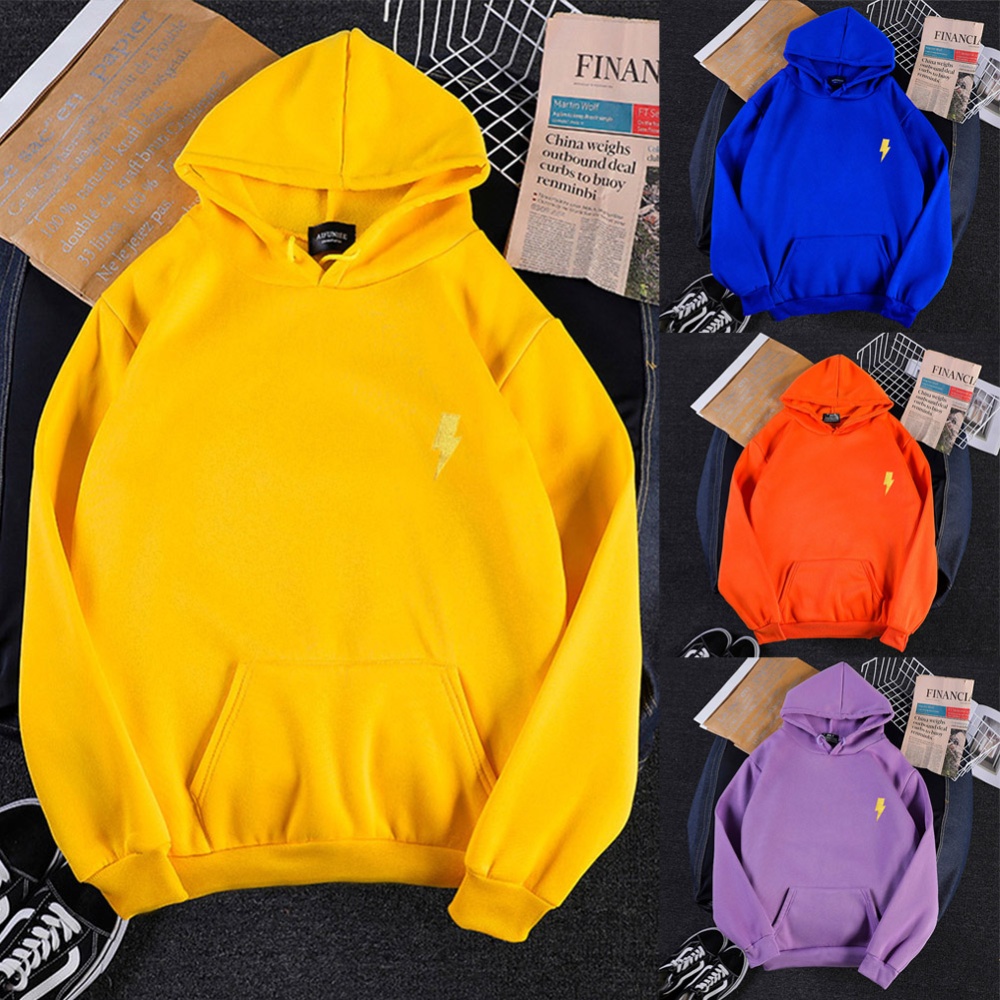 Men Women Hoodie Sweatshirt Flash Thicken Velvet Loose Autumn Winter Pullover Tops Orange_XL - Image 3