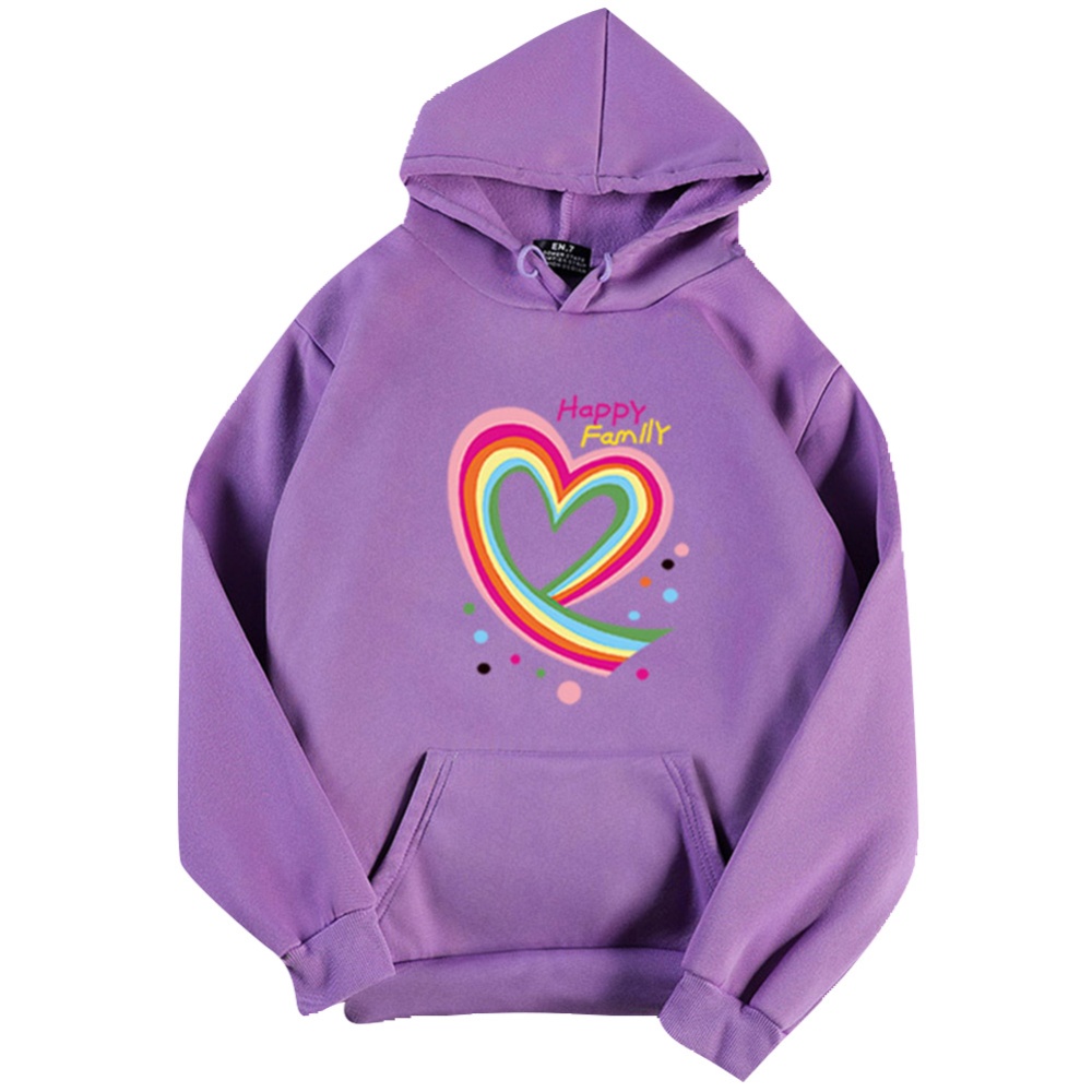 Men Women Hoodie Sweatshirt Happy Family Heart Loose Thicken Autumn Winter Pullover Tops Purple_S