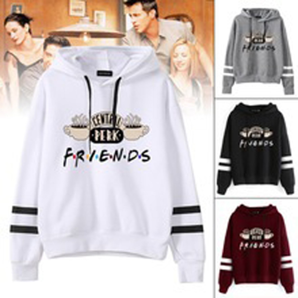 Women Autumn Winter American Drama FRIENDS Long Sleeve Striped Print Hoodie white_M - Image 3