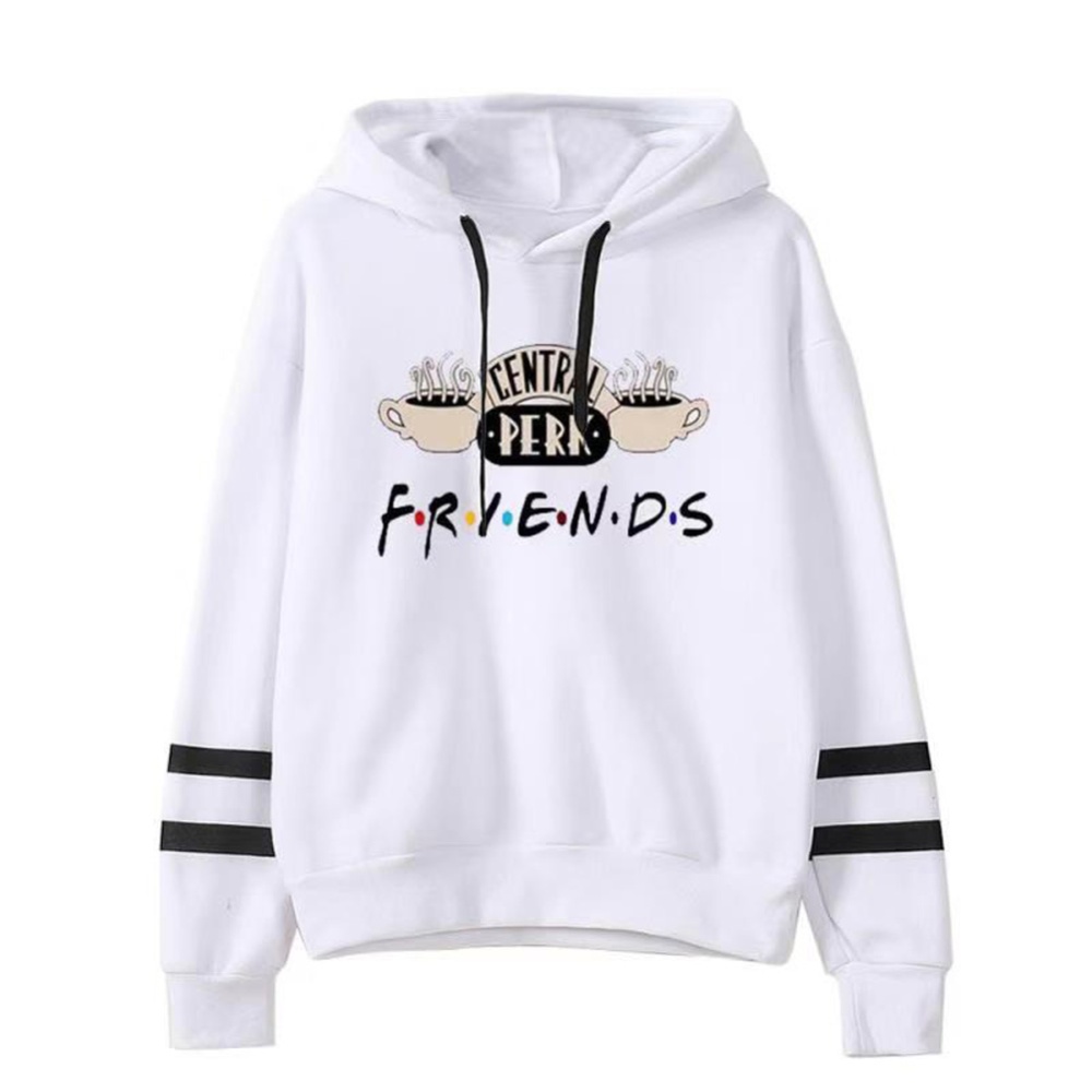 Women Autumn Winter American Drama FRIENDS Long Sleeve Striped Print Hoodie white_M - Image 2