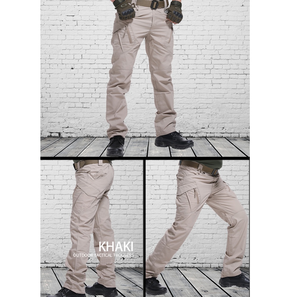 Men Wear-resistant Sport Zipper Trousers Casual Pants Khaki ix9 waterproof_XL - Image 2