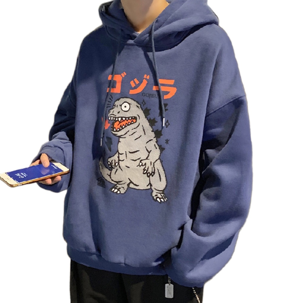 Man Woman Oversize Hoodie Spring Autumn Loose Cartoon Dinosaur Printing Pattern Drawstring Purple_L - Image 2