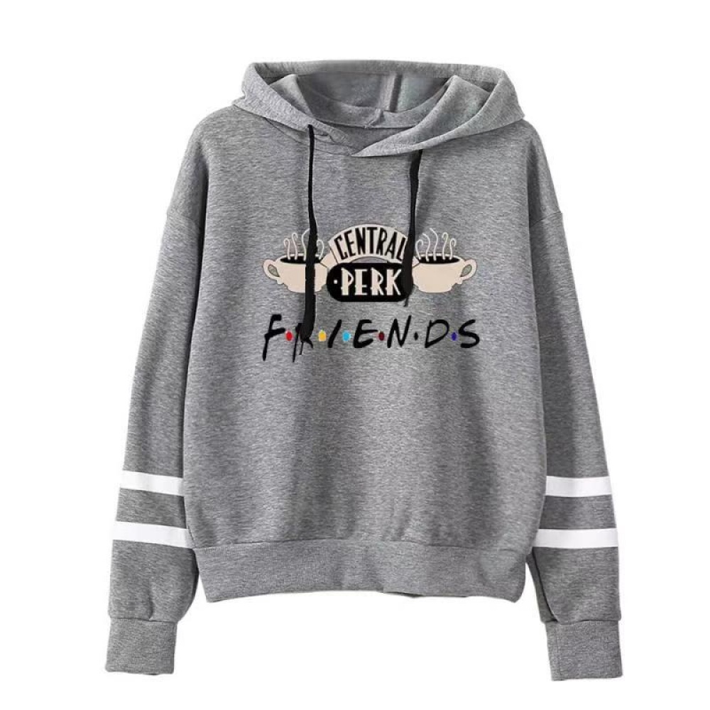 Women Autumn Winter American Drama FRIENDS Long Sleeve Striped Print Hoodie gray_L - Image 2