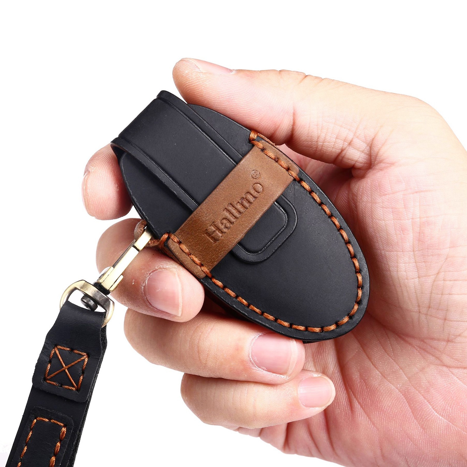 For Nissan 5-button Horn Hallmo Car Cowhide Leather Key Protective Cover Key Case(Blue) - Image 2