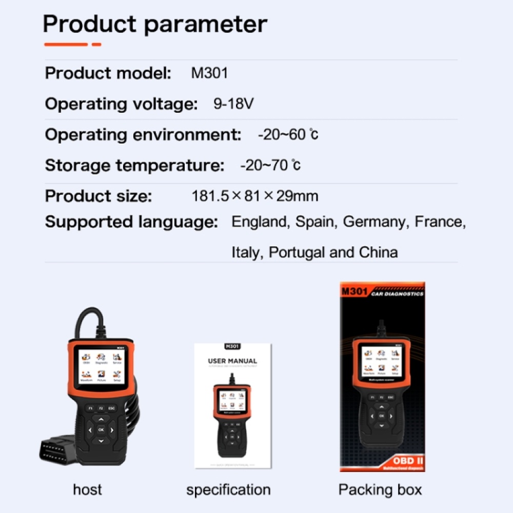 M301 9-18V OBD2 Car Code Reader Scanner Fault Detector - Image 3